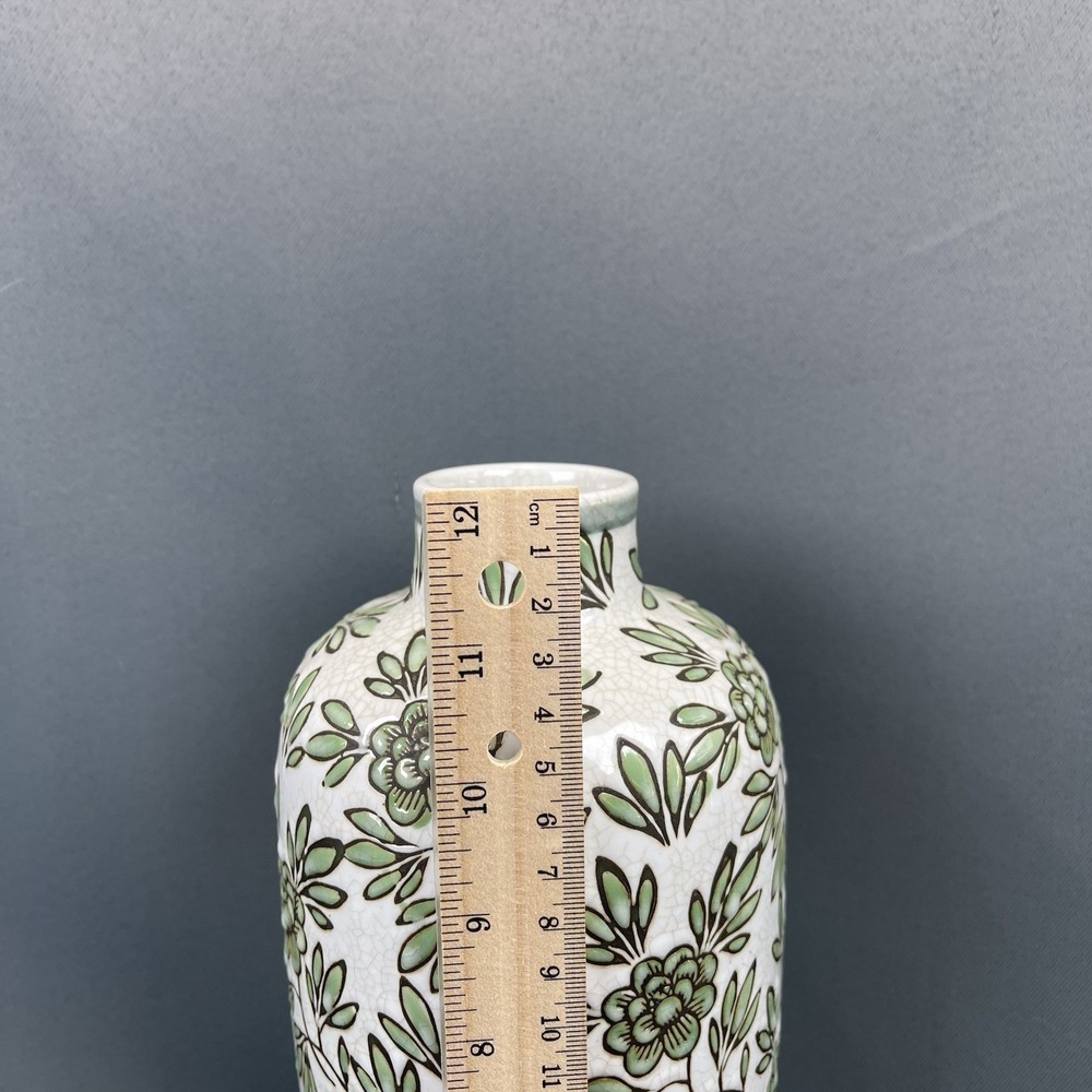 White and Green Floral Ceramic Vase 12" - Picture 2 of 12